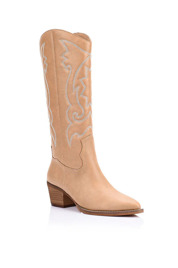 Bentley Embroidered Cowboy Boots - Biscuit