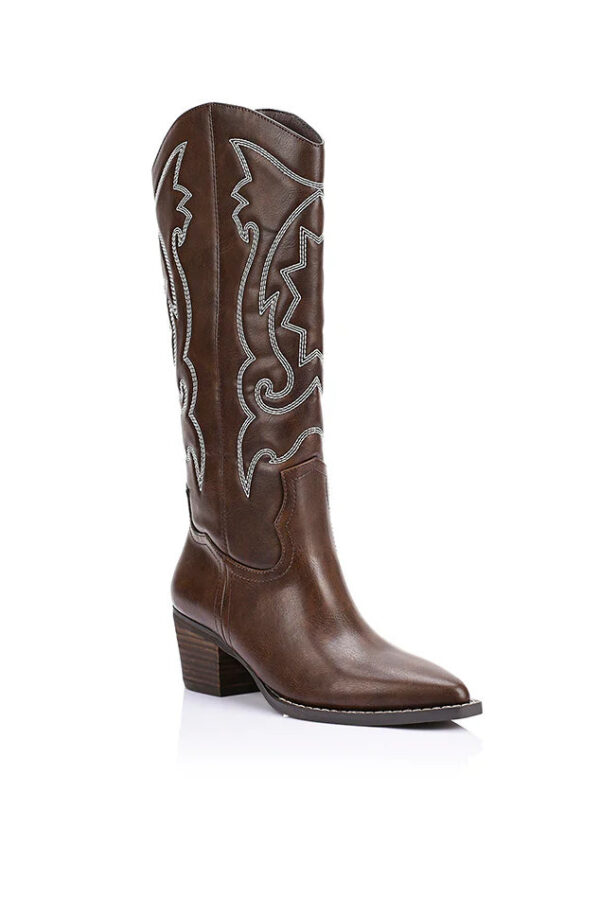 Bentley Embroidered Cowboy Boots - Chocolate