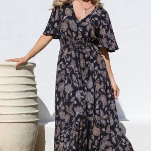 Dulcie Maxi Dress – Cape Sleeve Button