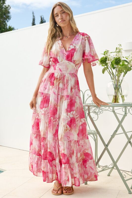 Pink floral maxi dress for spring wardrobe refresh