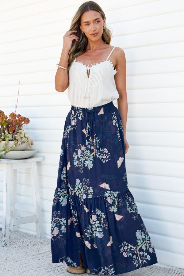 Hellen Maxi Skirt - High Waisted Skirt with Front Splits in Colette Print