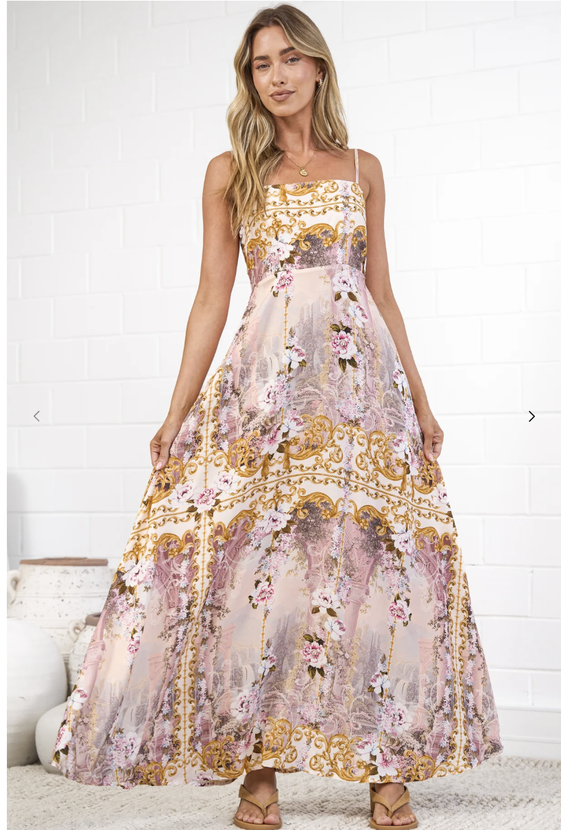 Mattina Maxi Dress in Baroque Print – spring race day dress