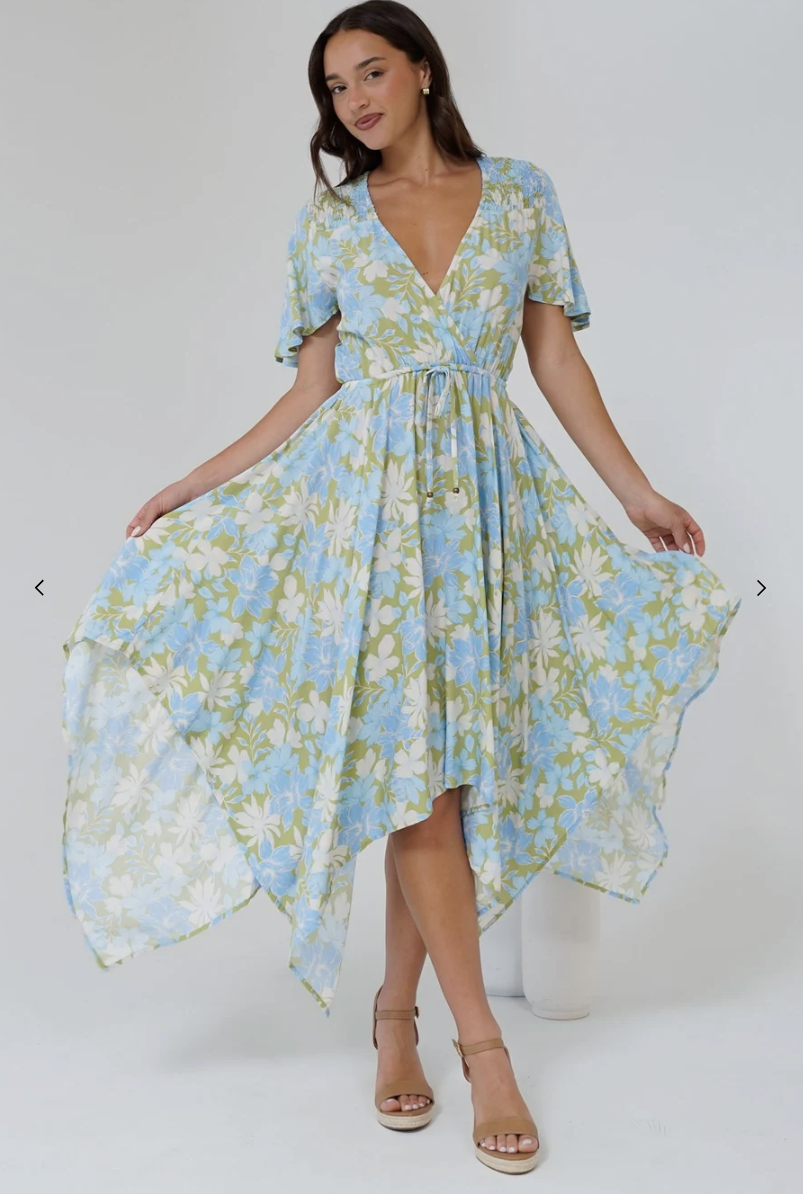 Jefferson Midi Dress in Laura Print – spring race day dress